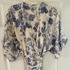 Reformation Cream and Blue Floral Long Sleeve Dress